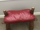 Vintage Moroccan Camel Saddle Stool Bench Brass Accents With Red Leather Cushion