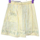 Vtg Kitchen Apron Server Yellow   White Gingham Embroidered Tie Waist