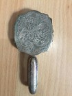 Vintage  Silver Vanity Dresser Table Hand Mirror With Powder Box