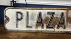Vtg Ny Street Sign Embossed 24    Heavy Gauge Steel Black   White Plaza Rd Road