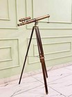 Vintage Antique Nautical Gift Decorative Wooden Standing Brass Telescope Tripod