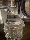 Vintage Glass Table Lighter With Floral Pattern And Metal Top