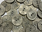 Rare  Vintage Cast Metal Button W leaf Pattern Lt Antique Silver 25mm 2hole