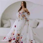 3d Flower Puff Sleeves Bridal Dress Embroidery Floral Tulle Wedding