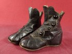1800s Antique Victorian Button Up Baby Shoes Black High Top Leather Nice