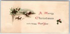C1910s Vtg Christmas New Year Postcard Embossed Water Mill Deer Holly Germany