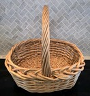 Vintage Xl Sturdy Handwoven Oval Willow Wicker Basket Twisted Handle Cottagecore