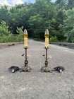 Pair Of 10  Ornate Art Deco nouveau Cast Iron Lamps Boudoir Mantel Candlestick