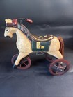 Vtg Folk Art Style Wooden Primitive Look Horse On Wheels Pull Toy Decoration