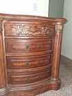 Traditional Brown Carved Wood Bedroom Dresser And Chest Of Drawers Set
