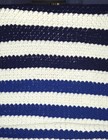Afghan Handmade Crochet 41 x 67  Navy Blue white Strips Throw Blanket