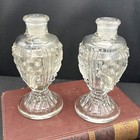 Pair Vintage Irice Art Deco Pressed Glass Perfume Bottles 1940s Design Vanity