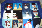 Quilted Snowman Christmas Wall Hanging Quilt Pieced Patchwork Blue Decor
