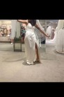 David s Bridal Classic Satin V-neck Sheath Column Wedding Dress 2 Slit Train