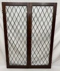 Pair Of Antique Leaded Glass Quartersawn Oak Cabinet Doors Windows Lattice 55 5   