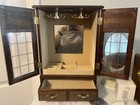 Vintage Jewelry Cabinet 15  Tall Mahogany Finish Wood With Glass Doors