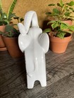 White Ceramic Elephant Figurine Geometric Pattern Raised Trunk Home Decor Statue
