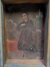 Antique Small Tin Retablo In Wood Frame