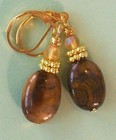 Tiger Eye Oval Frosted Crystal Earring Gp Handcrafted Leverback  Xx