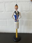 Swedish Wooden Napkin Holder Doll 10 5 Inch Tall  Hand Painted Blue Vest   Scarf