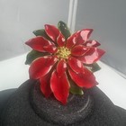 Vtg Christmas Large Red Enamel Poinsettia Flower Rhinestone Center Brooch Pin