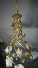Antique French Art Nouveau Gilded Brass Spiral 7 Lights  Tulip Shades Chandelier