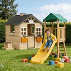 Kids Wooden Playhouse Outdoor Playhouse With Bench 44 5 w X 37 d X 53 h