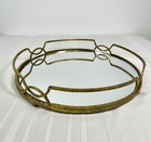 Vintage Hollywood Regency Gold Gilt Mirrored Vanity Tray Round Glam Art Deco 15   