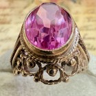 Size 8 - 875 Silver Ring - Lab Created Pink Ruby - Eastern Europe Ussr Era  1861