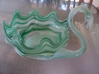 Vintage Mid Century Modern Hand Blown Art Glass Green  Swirl Swan Bowl