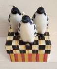 Mackenzie Childs Set Of 3 Playful Checked Penguin Candles With M-c 5  Gift Box