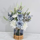  Floral Arrangement With White And Blue Flowers In Glass Vase  Faux Blue white