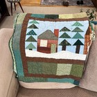 Handmade Quilted Throw Blanket Winter Cabin Scene Green Red Christmas Theme