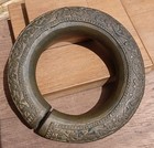 Antique 17c Thai Gilt Bronze Bangle Hollow Lai Kranok Bracelet Ayutthaya 97mm