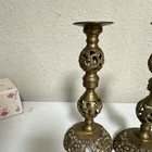 Vintage Large Antique Brass Floral Candle Holders Pair   Ornate Carvings