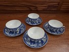 Antique Japanese Geisha Girl Lithophane Blue white Tea Cups And Saucers Set Of 4