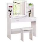 Makeup Dressing Table Vanity Set With 3-color Dimmable Lighted Mirror Stool