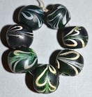 Antique Venetian Dark Green Italian Lampwork White Feather Beads  African Trade