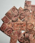 Lot Of 90  Gb Kgv One Penny Red Stamps 1912-1936 Pairs And Two Perfins Unsorted