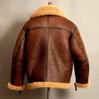 Men s Brown B3 Aviator Raf Style Bomber Genuine Sheepskin Leather Faux Fur Coat