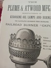    1898 Orginal Print Ad Plume   Atwood Kerosene Oil Lamps Oxford Railroad Burner