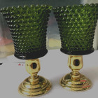 Homco Votive Candle Holder Votive Cups Green Color Pair Retired  Excellent Condi