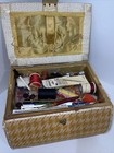 Singer Houndstooth Mod Yellow And White Sewing Box Rare Color With Content