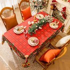 Christmas Rectangle Tablecloth - Red Tartan Checkered Printed Xmas Bell Candy 
