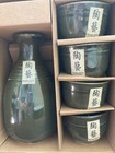 Sake Set Of 5 Japan Inspired Pottery Olive Green