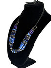 Vintage Multicolor  Blue Art Glass Trade Beads Leather Cord Necklace  24  