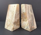 Vintage Onyx Stone Marble Bookends 2 Piece Wedge Decor Natural Brown