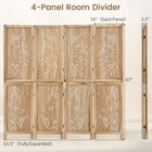 4-panel Wooden Room Divider Privacy Screen With Palm Leaf Design Panels For Home