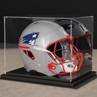 Full Size Football Helmet Display Case  Mirror Black  Black Metal Base