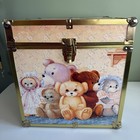 Vintage Wooden Toy Box Storage Trunk Chest Cube 16    Decorated With Teddy Bears